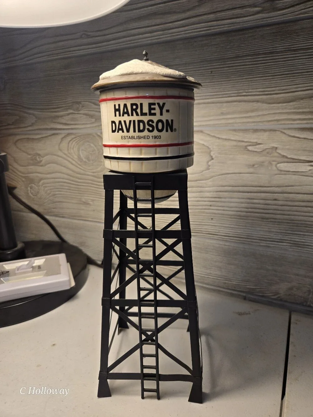 Dept 56 Snow Village Harley-Davidson Water Tower w/Box, Excellent Condition